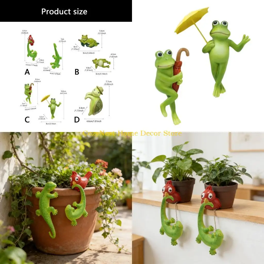 92MF Resin Animal Figurines Flowerpot Hangers Hanging Planter Clip Animal Themed Planter Hook For Home Garden Decoration