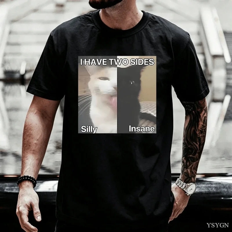 Funny Tees Oversized T-shirt I Hace Two Sides Silly Lnsane Meme Print Shirt Men Casual T Shirt Summer Tees Loose Short Sleeve