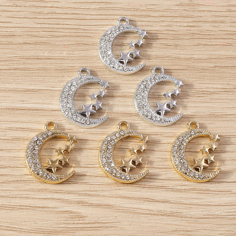 10 Stück 14 x 19 mm niedliche Legierung Kristall Mond Stern Charms Anhänger für Schmuckherstellung Tropfen Ohrringe Halskette Armband DIY Bastelbedarf – Detail 6