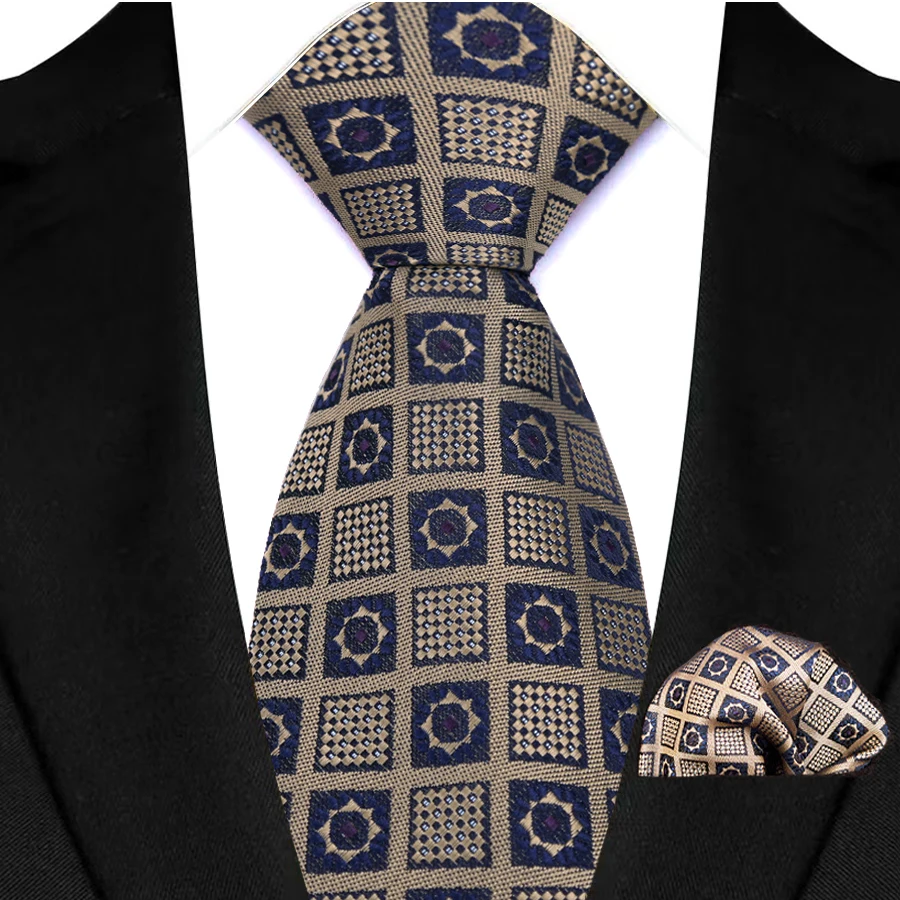 Klassische Business-Krawatte in Braun und Rot, 8 cm, für Herren, kariertes Karos, Taschentuch-Krawatten-Set für Hochzeit, Party, Alltag, Accessoires, Geschenk