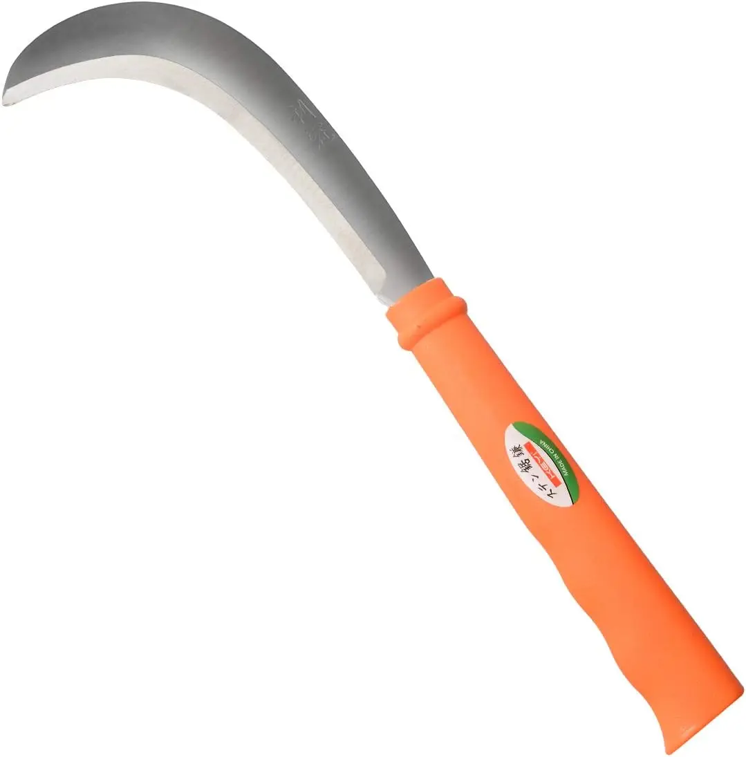 Hoz profesional para desmalezar con hoja de acero al carbono engrosada, machete curvo para cosecha y agricultura, 16.9 pulgadas de longitud