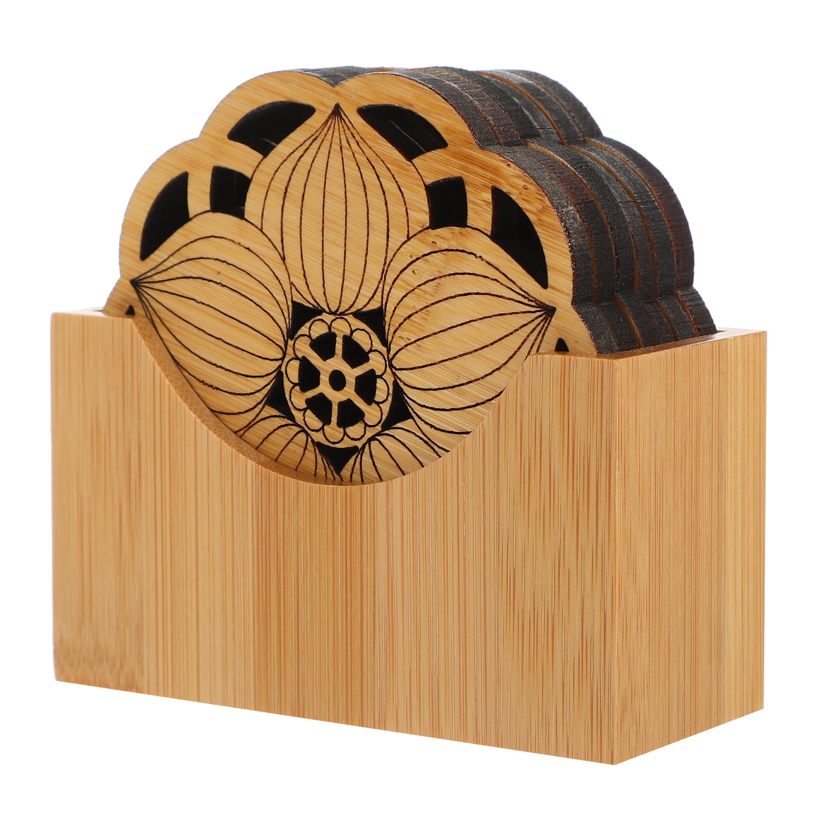 

1 Set Lotus Style Drink Coasters Tea Table Decor Sturdy Bamboo Saucers For Coffee Tea Beverages Holder Included Bamboo Coasters