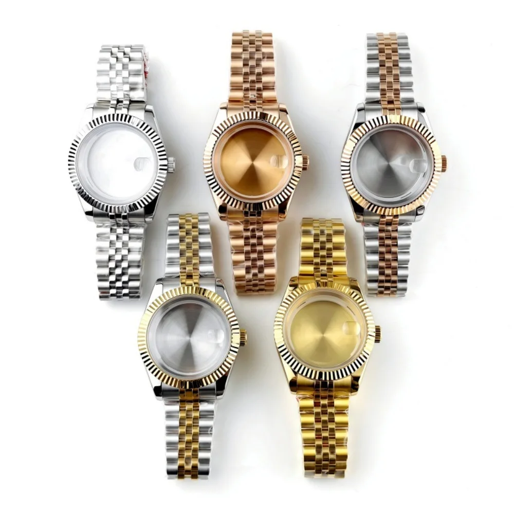 41mm Two Tone Fluted Bezel Watch Case Solid Case Back Sapphire Crystal Watch Parts Watch DIY Accessories