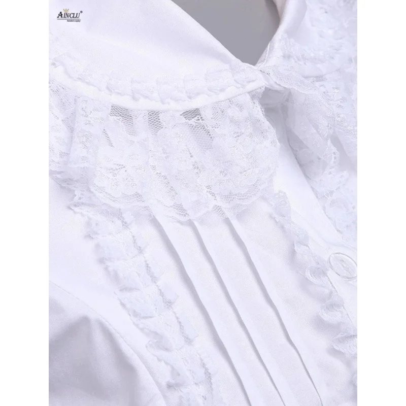 Ainclu Algodão Branco Babado Renda Renderização e Desgaste Exterior Blusa Lolita de Mangas Curtas Plus Size