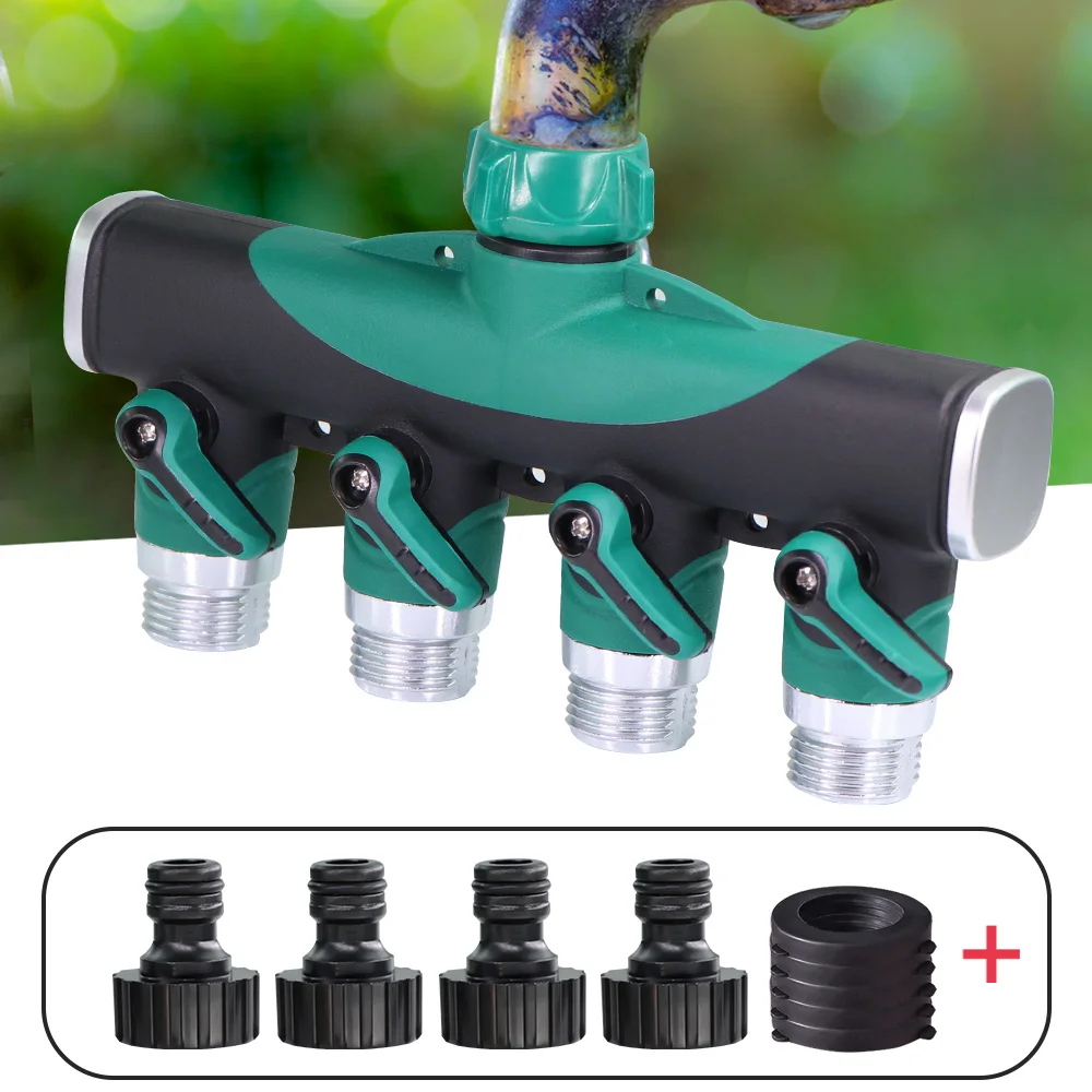 

MUCIAKIE 4 Way 3/4'' Heavy Duty Metal Water Faucet Splitter Garden Hose Adapter Water Faucet Distributor Garden Irrigation Tool