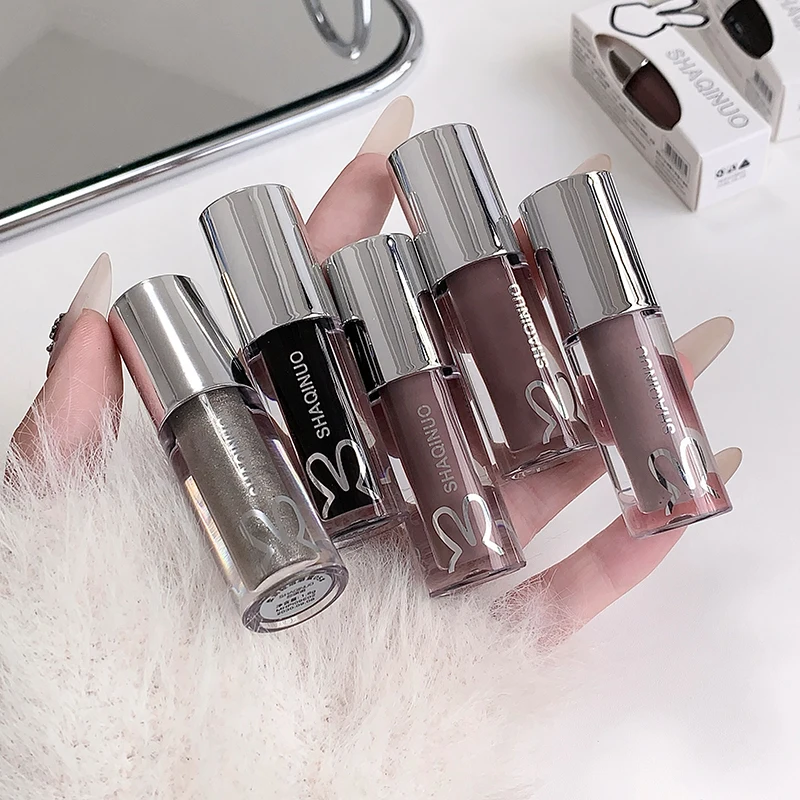 Spiegelnder, wässriger Lipgloss, langanhaltend feuchtigkeitsspendender Lip Tint, cooles Schwarz, Silbergrau, Perlmutt, fein glitzernder Lippenstift, Make-up-Kosmetik – Detail 12
