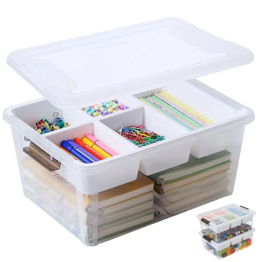 

QT Plastic Storage Box with Removable Tray Craft Organizers and Storage Clear Container for Organizing Bead, Tool, Sewing, Play