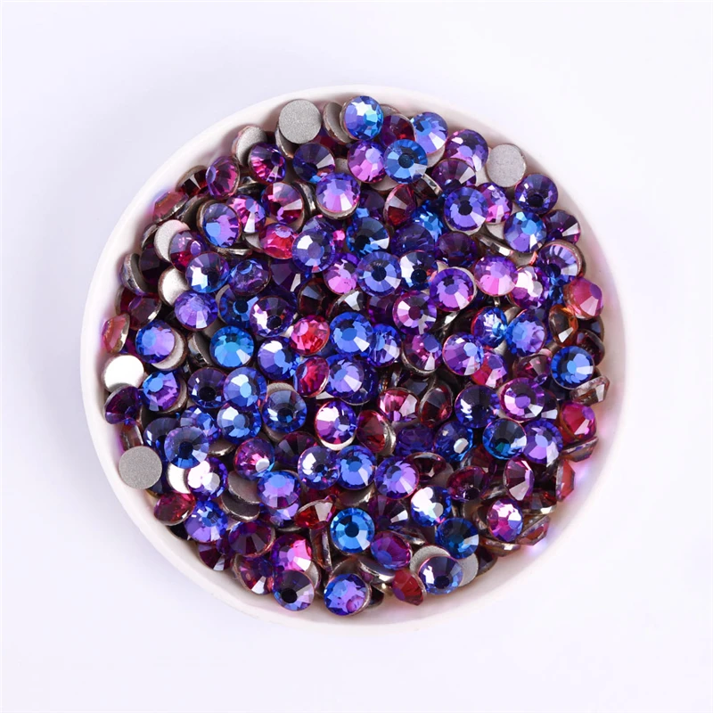 High Quality SS3-SS30 Purple Majesty Glass Flatback Rhinestone Glitter Round Silver Base Non Hotfix Glue On Stones for Nails Art