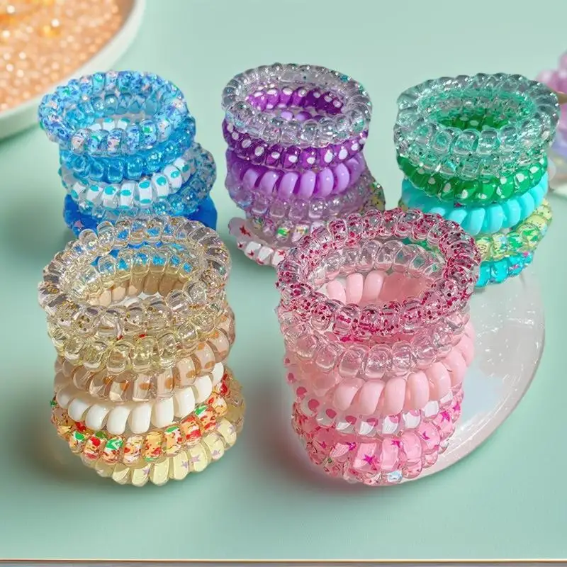 

(CCA62) 6 шт., яркая игривая градиентная цветная телефонная линия для девочек, высокоэластичная повязка на голову, завязанная булочка, петля для волос, резиновая повязка на голову