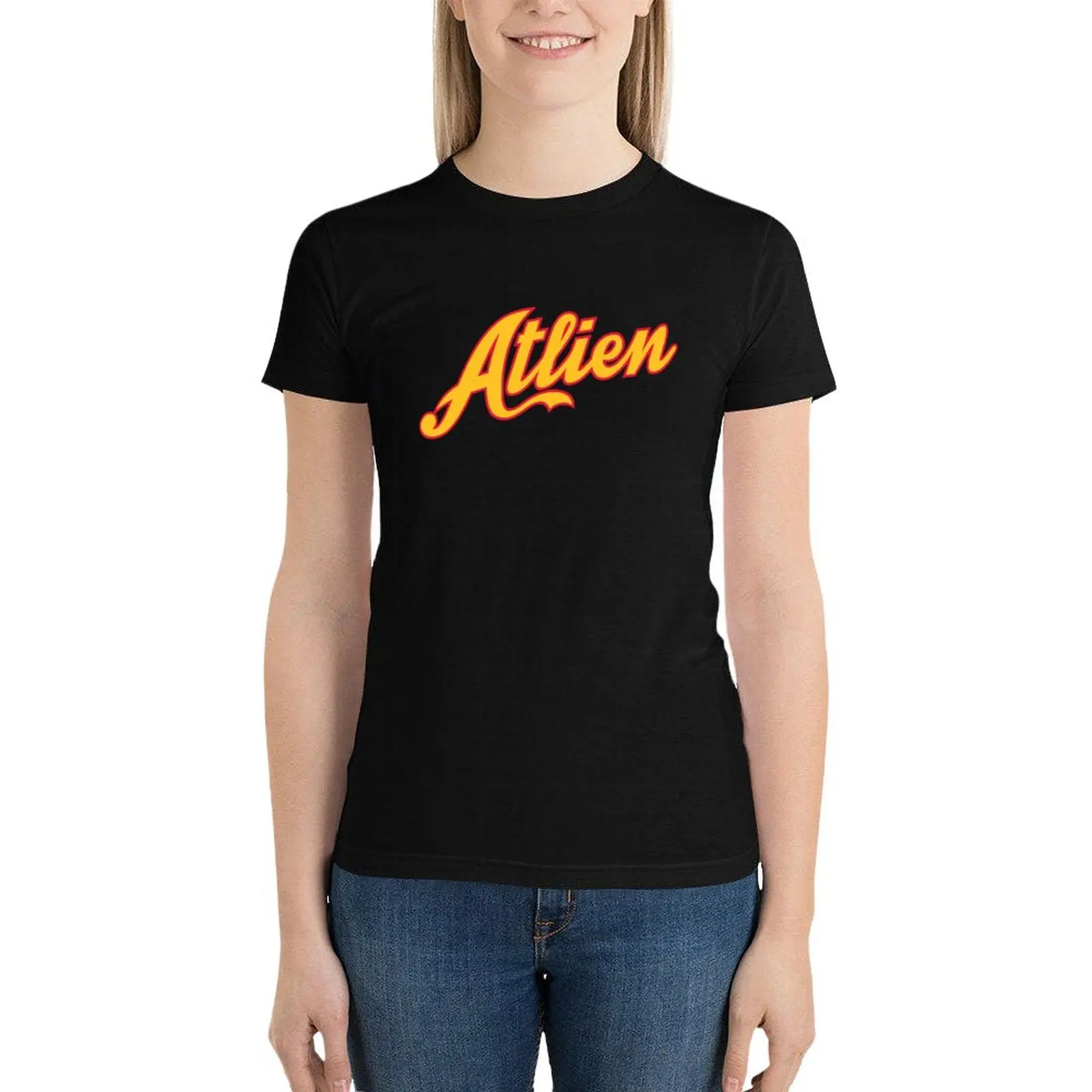 

Atlien Script - Yellow & Red on Black T-Shirt blanks funny designer clothes Women luxury