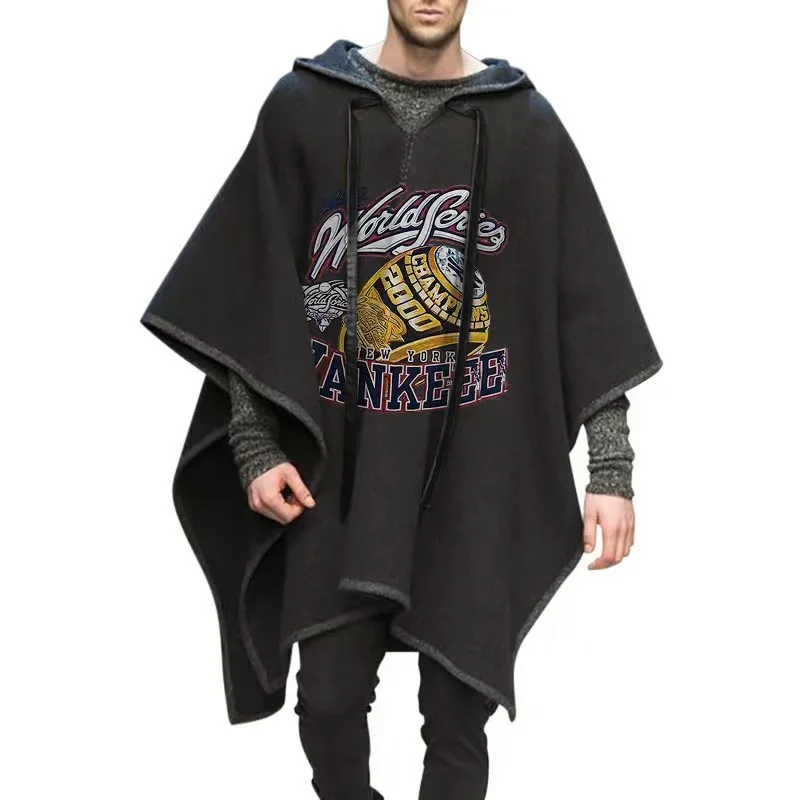 Cappotto da uomo in lana con cappuccio e scialle a mantella primaverile e autunnale