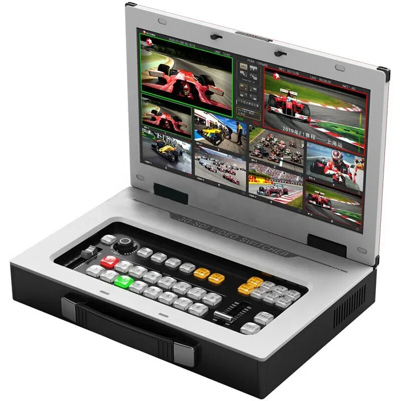 

Multi camera live production 4xSDI 2xH DMI 2xIP Stream 3.5mm & R/L Audio 8 channel video live streaming switcher