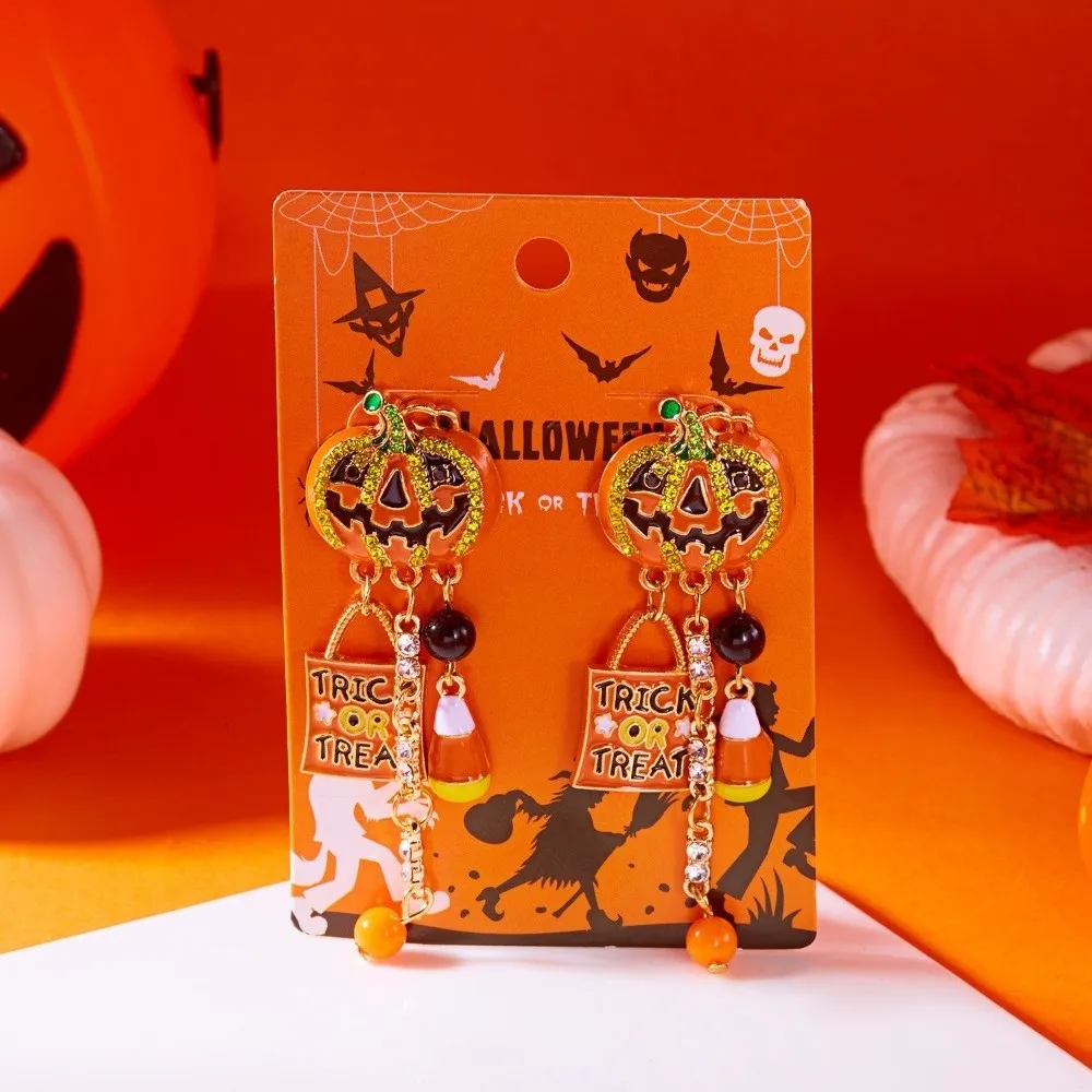 Creative Alloy Material Halloween Earrings Long Tassel Design Dripping Oil Effect Drop Earrings Ghost Earrings Festival Wear