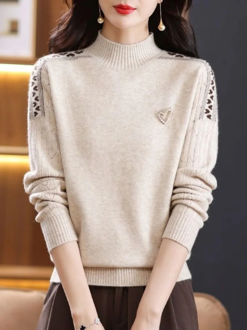 

Half High Neck Sweater, Women's Autumn And Winter Stylish Long Sleeve Loose Soft Base Knit Pullover Top w1618