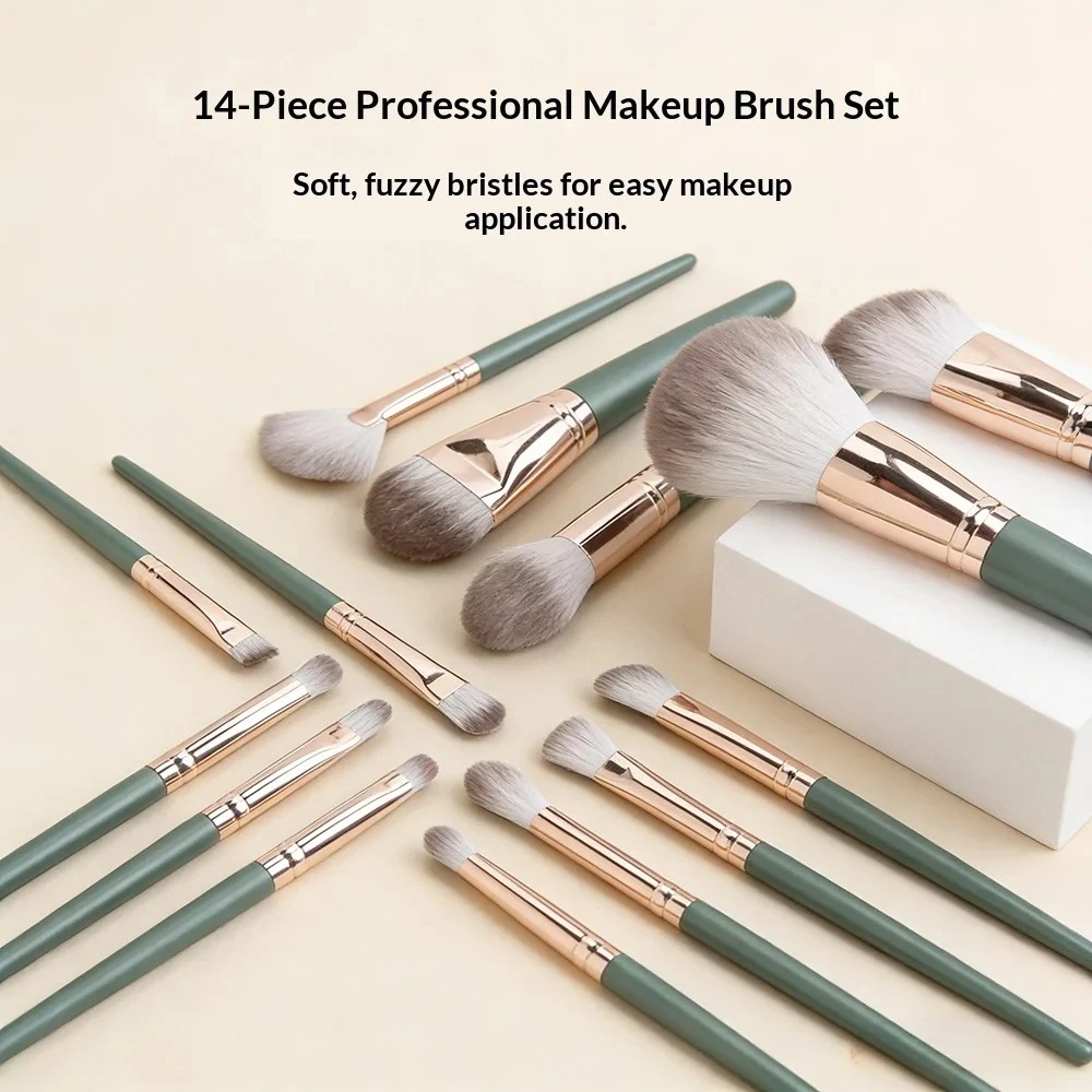 14-teiliges Kosmetik-Puder- und Rouge-Pinsel-Set – weiche, flauschige Make-up-Tools für Lidschatten und Foundation