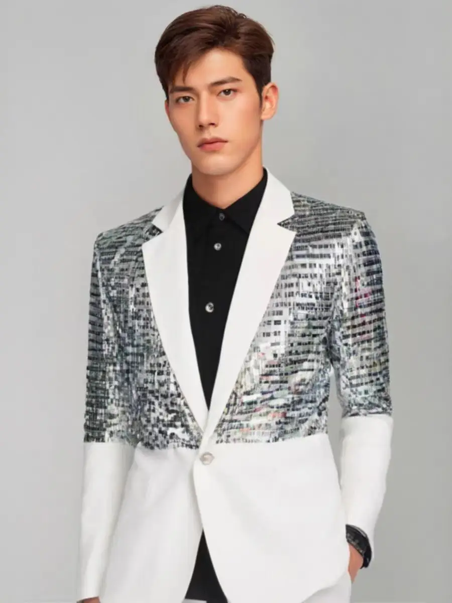 New Sequined Suit Jacket Bar Nightclub Male Singer DJ Leading Dance Stage Costume Wedding Emcee Host Clothing Model Runway Dress