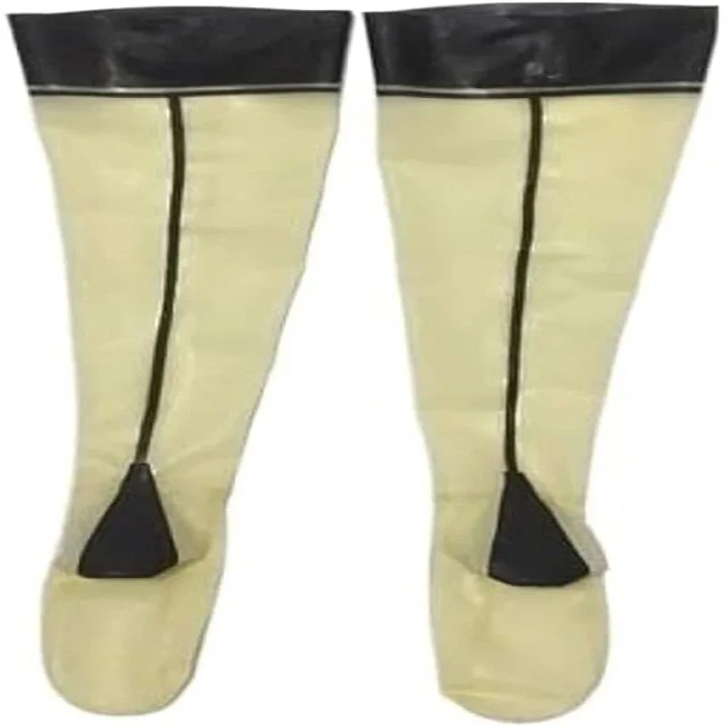 Sexy Black Latex Fetish Thigh High Long Stocking Skin Tight with White Trim 100% Natural Latex 100% Handmade