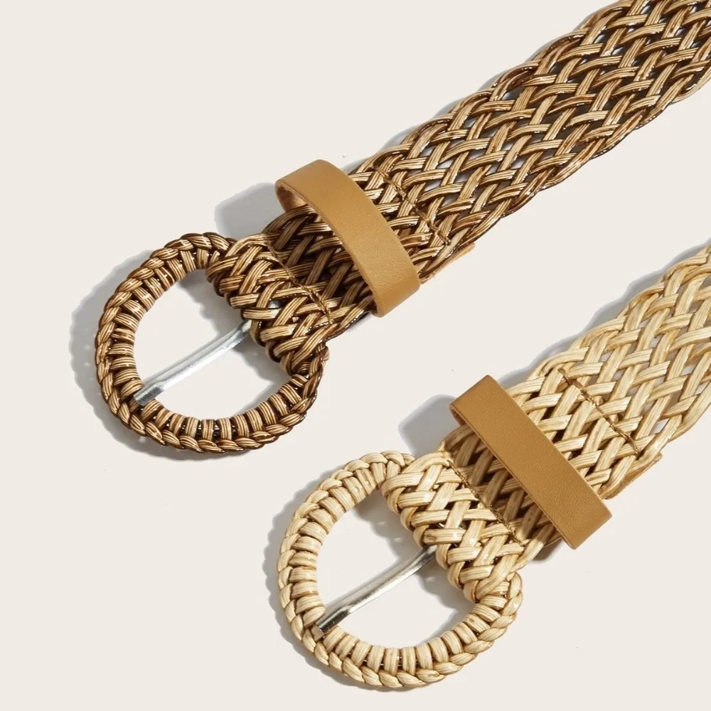 Adjustable Fit Woven Waist Belt Round Ring Buckle Vintage Style Women Waist Belt Ethnic Style Belts for Dresses Daily Outfits