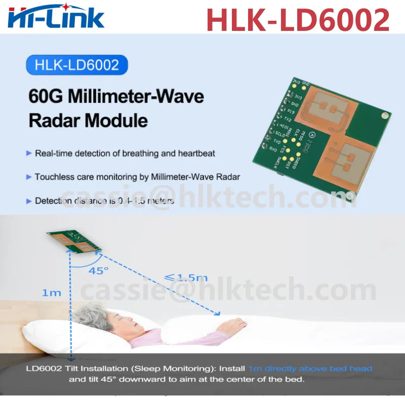 HiLinK 60GHz 3D presence detection HLK-LD6002 LD6002B LD6002C KIT FMCW radar module human respiratory alarm heart rate detection