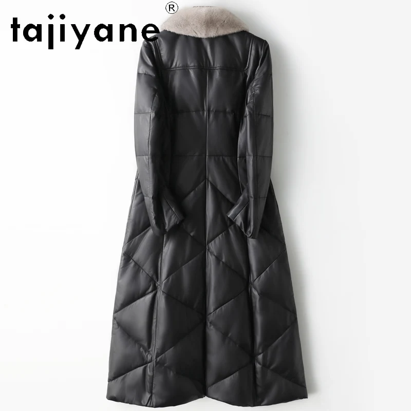 TAJIYANE 100% الطبقة الأولى من جلد الغنم أسفل معطف امرأة جلد طبيعي أسود طويل سترة منفوخة فرو المنك طوق 2025 ملابس الشتاء #2