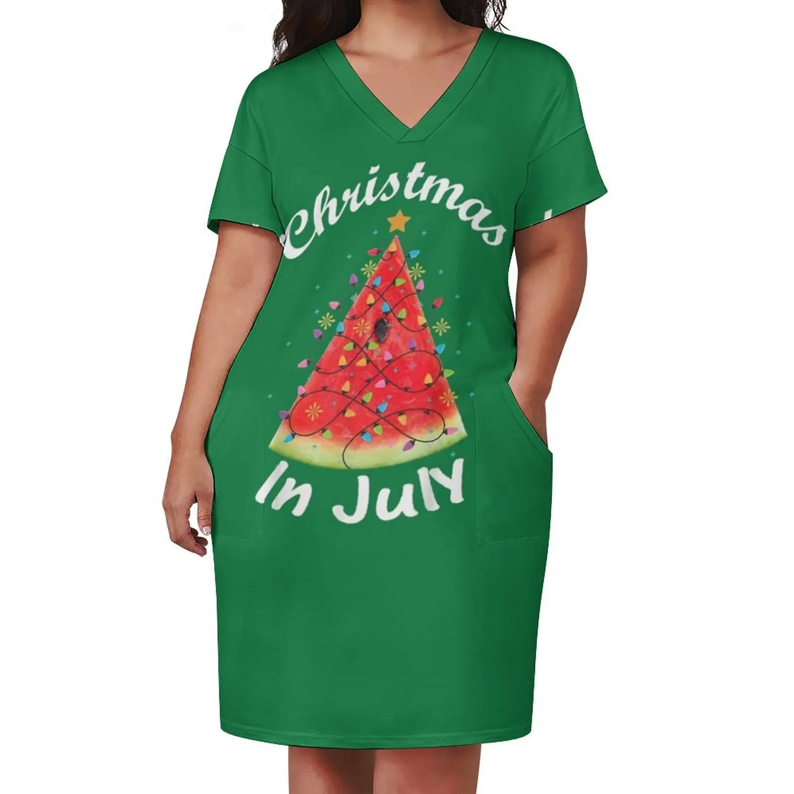 Christmas In July T-Shirt Melon Christmas Tree Summer Shirt T-Shirt Loose Pocket Dress party dresses woman clothes for woman