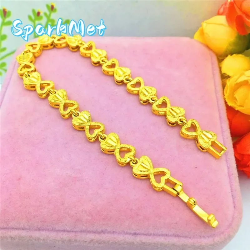 

Sparkmet Fashion 24K gold love bracelet with bead tassel, real gold 999 bracelet, heart bracelet, women's wedding gold jewelry a