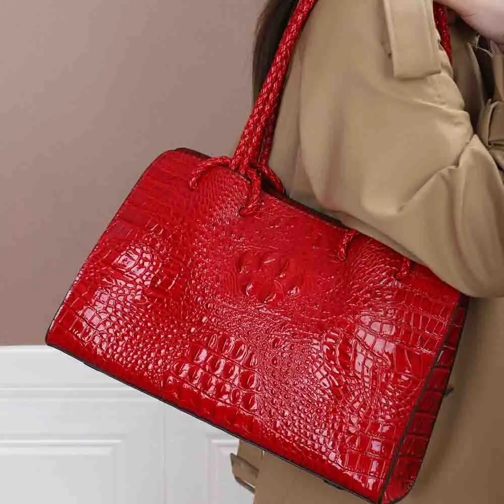 Imagem -03 - Bolsa de Ombro de Jacaré para Mulheres Bolsa Crocodilo Qualidade Superior Luxo Estilo Americano Grande 38cm Nova 2023