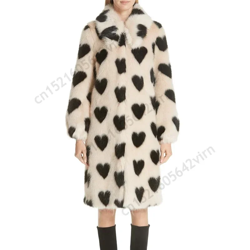 2024 Winter Fashion Week Brand Iconic Long Faux Fur Coat Women Love Heart Thick Warm Furry Fox Fur Jacket Plus Size 5XL Overcoat