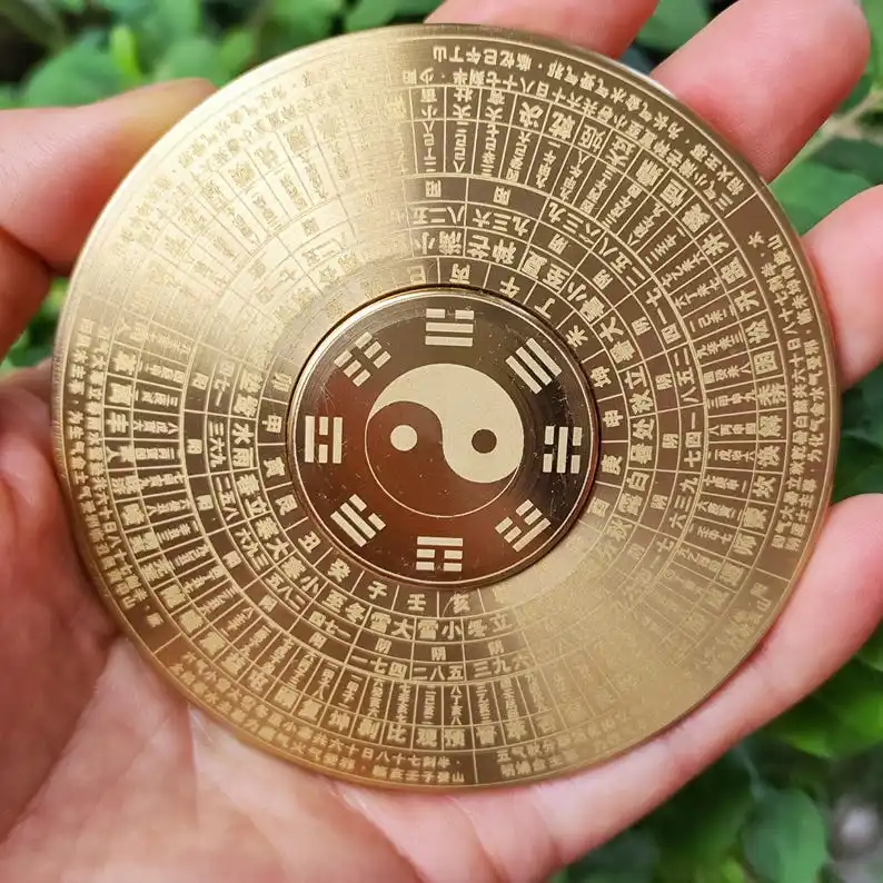 Tai Chi Bagua Plate, Rotatable Feng Shui Compass, Copper Round Eight Diagrams Compass, Yin Yang rotating plate