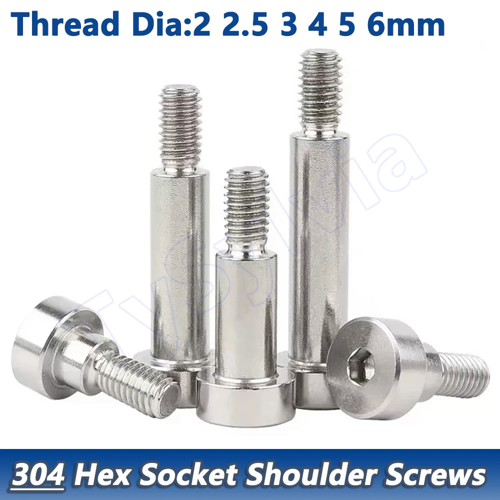

M2/M2.5/M3/M4/M5/M6 304 Stainless Steel Hex Socket Shoulder Screws Roller Bearing Stuff Screw Bolt,Rod Length 2.5mm - 80mm