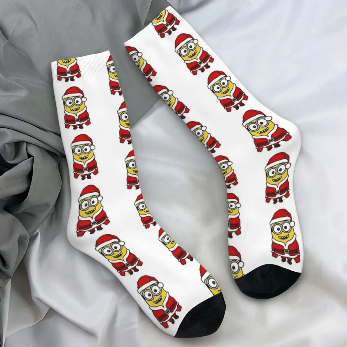 Christmas Santa Minions Cartoon Stockings Yellow Big Eyes Kawaii Socks Spring Non Slip Socks Men's Outdoor Medium Soft Socks