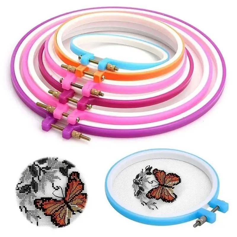 5Pcs/Set Plastic Embroidery Cross Stitch Hoop Set Hoop Frame Adjustable Sewing Tools Supplies DIY Apparel Sewing Supplies