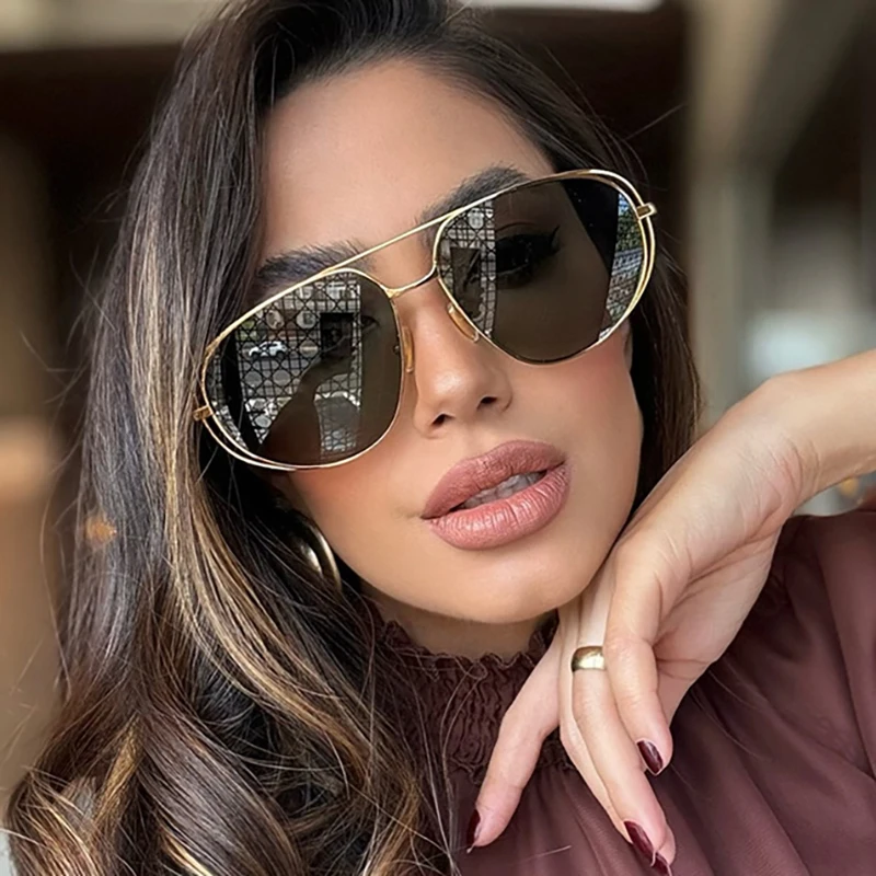 

Oval Shaped Pilot Sunglasses Women's Metal Frame Punk Glasses Fashionable Men's Goggles Outdoor Driving Sunglasses UV400