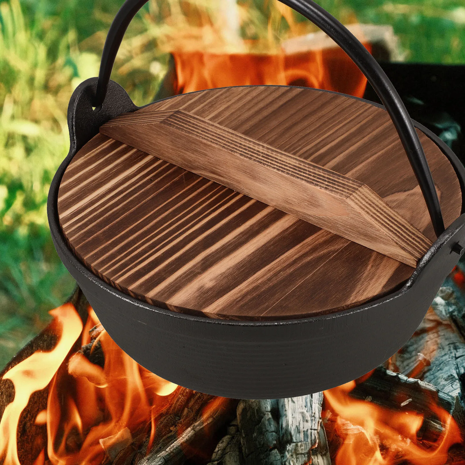 

1Set Cast Iron Pot Japanese Design Hanging Cooking Pot Thick Durable Outdoor Camping Equipment Slow Cook Stew Soup
