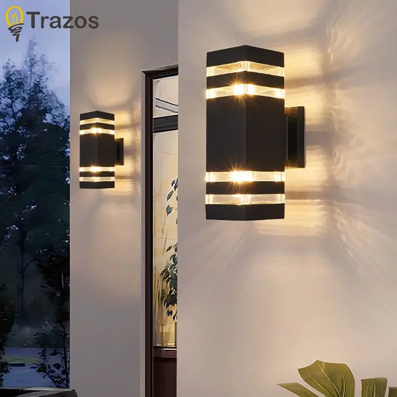 LED Modern Outdoor Wall Lamp Waterproof E27 Lamp Head Black Simple Creative Square PVC Wall Lamp Villa Front Balcony Lamp