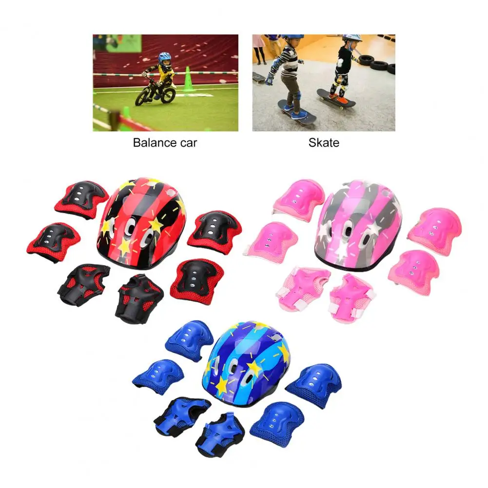 7Pcs/ Set Cycling Palm Guards  Wear Resistant   Kids Safety Knee Pad Bike Use Kids Safety Protective Gear