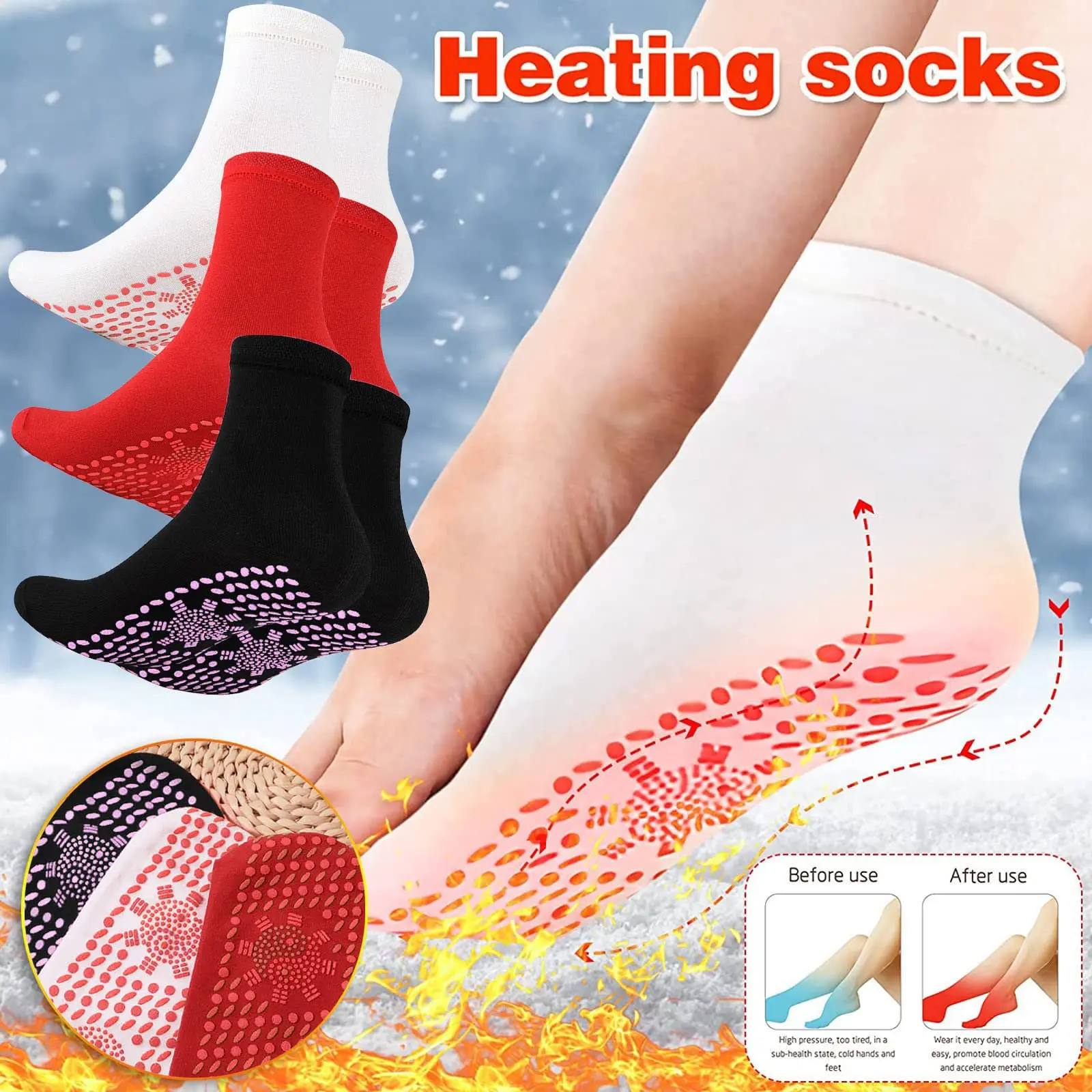 1 pair Fashion Self Heating Socks Tourmaline Magnetic Socks Health Care Therapy Socks Men Women Foot Massager Winter Warm Socks