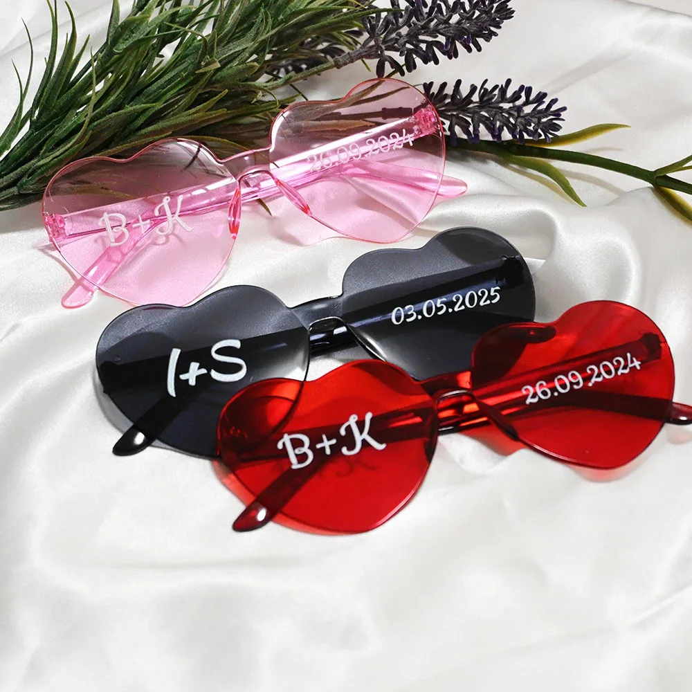 

20-60Pcs Custom Wedding Gifts for Guests Candy Color Frameless Glasses Heart Sunglasses Hen Party Glasses Birthday Bachelorette