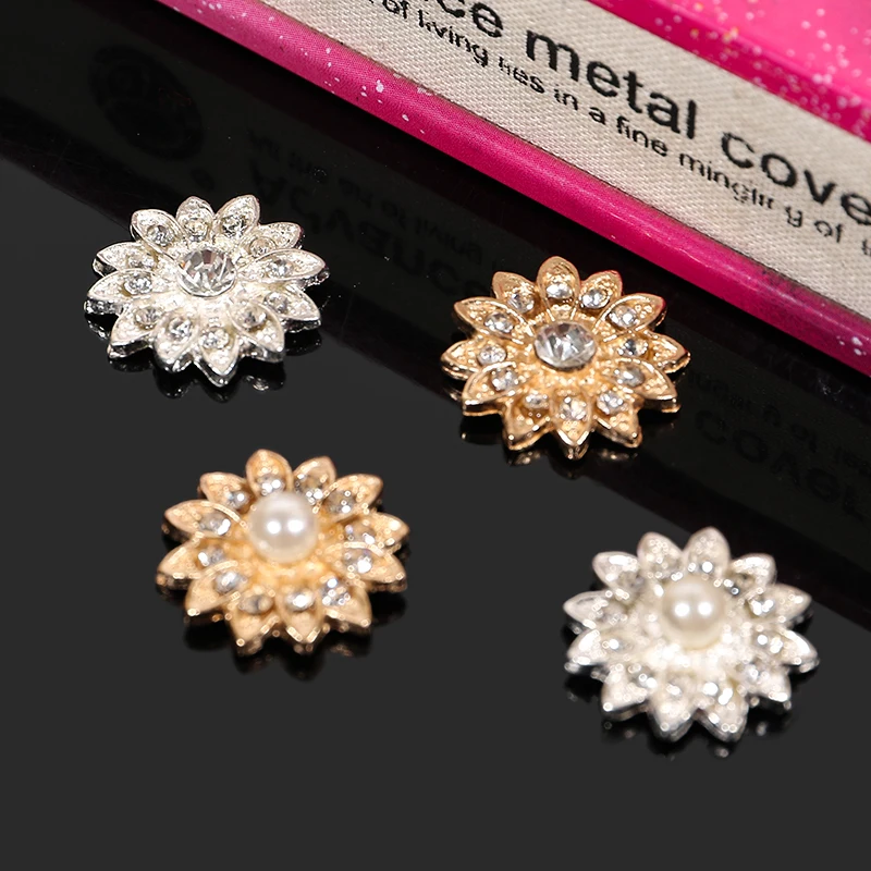 Engood 100Pcs 18mm Daisy Flower Rhinestones Button Sewing Trim & Embellishments Craft Buckles for Wedding DIY Hair  Decoration