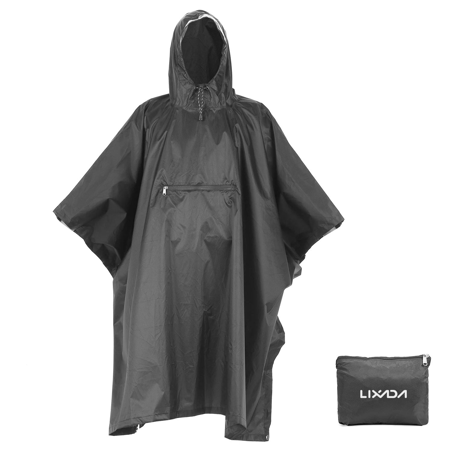 Lixada Hooded Rain Poncho Waterproof Raincoat Jacket Cycle Rain Cover for Outdoor Camping Hiking Fishing