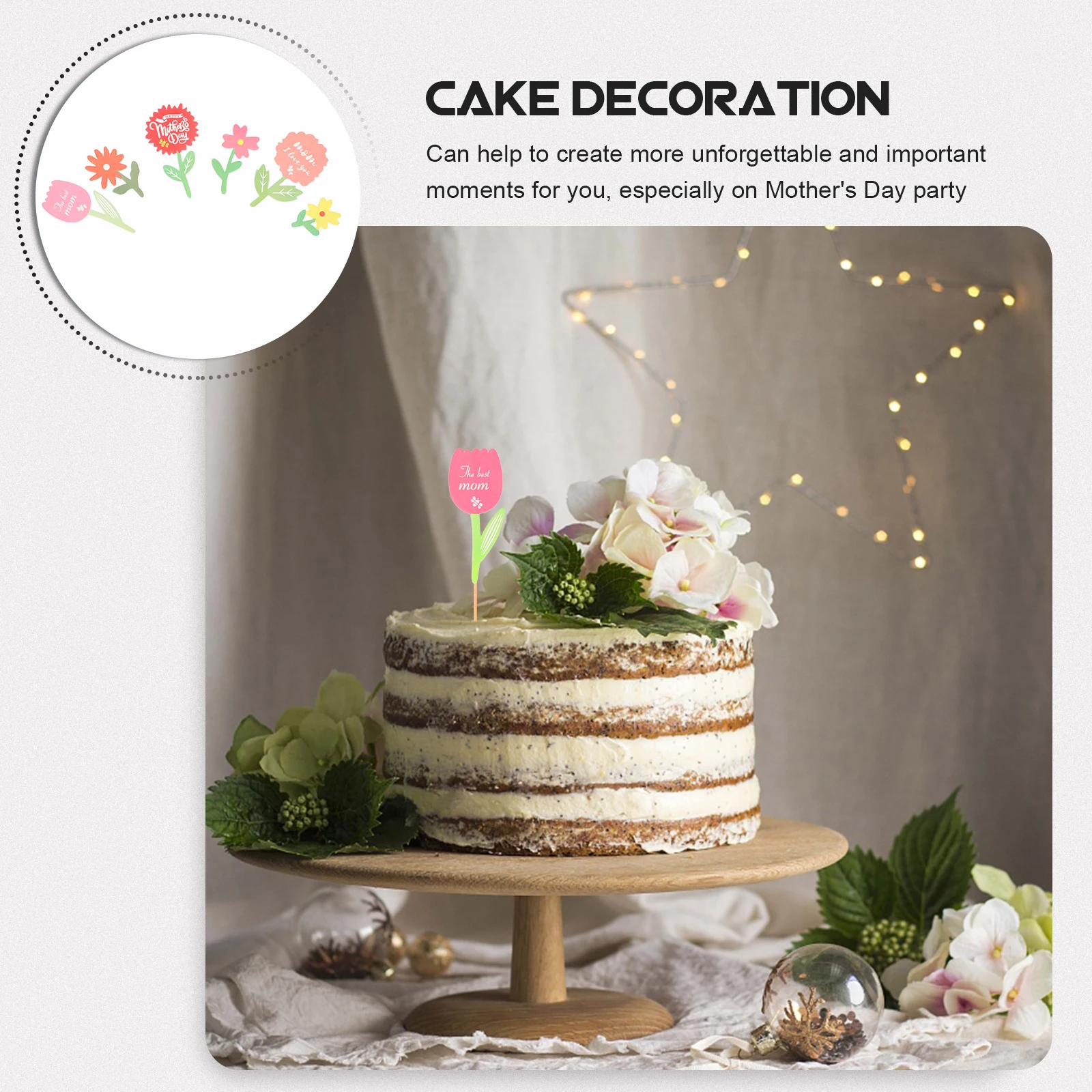 

60pcs Cake Decoration Set Mother's Day Cupcake Picks Happy Toppers Food Photo Props Party Dessert Decor Inserting for Cakes