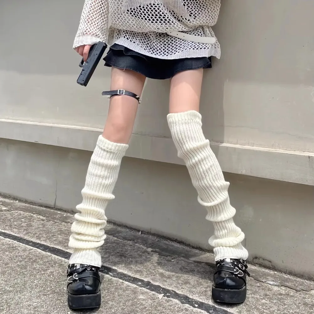 1Pair Fashion Lolita Knitted Foot Cover Warm 40/50/70cm Thigh Tights White Black Leggings Autumn Winter