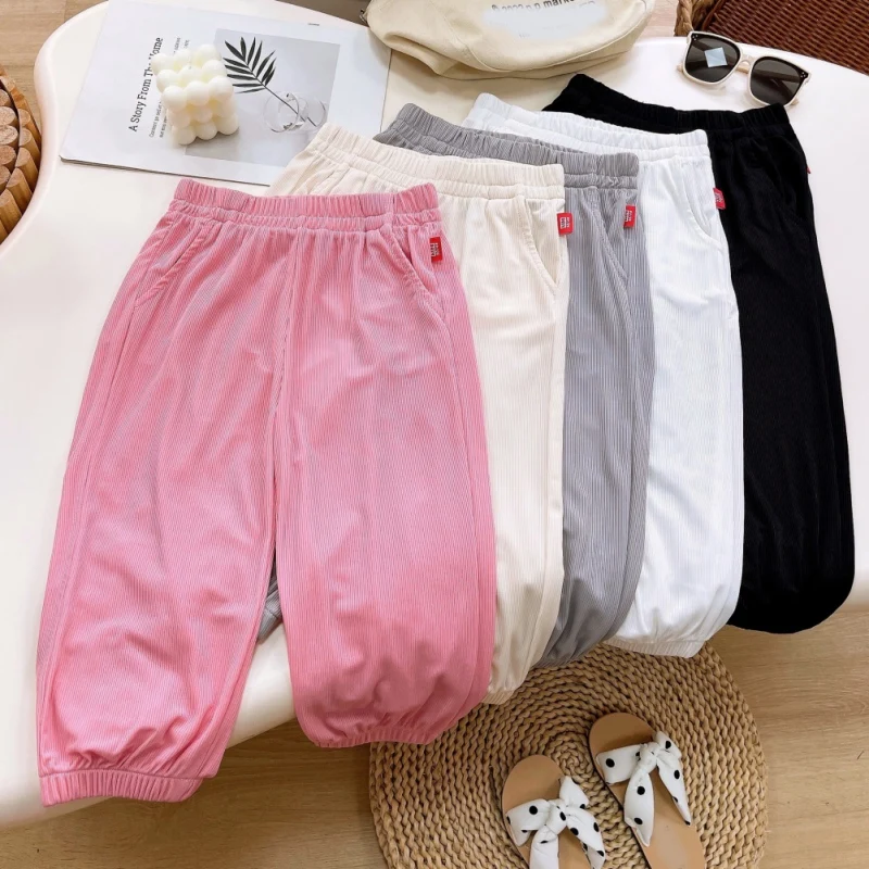 Summer Children Casual Loose Waist Wide Leg Pants Young Girls Holiday Style Long Trousers Teenagers Kids Solid Elastic Pants