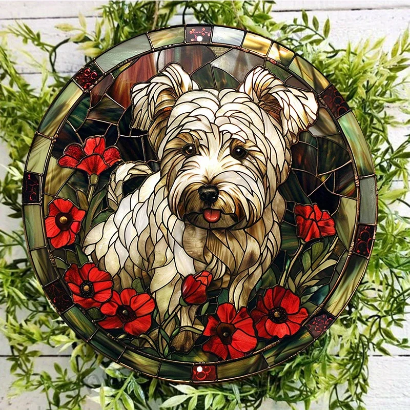 Round Scratch Resistant Aluminum Metal Sign, Flame Retardant, Easy to Hang Wall Decor, Featuring Stained Glass Window Design