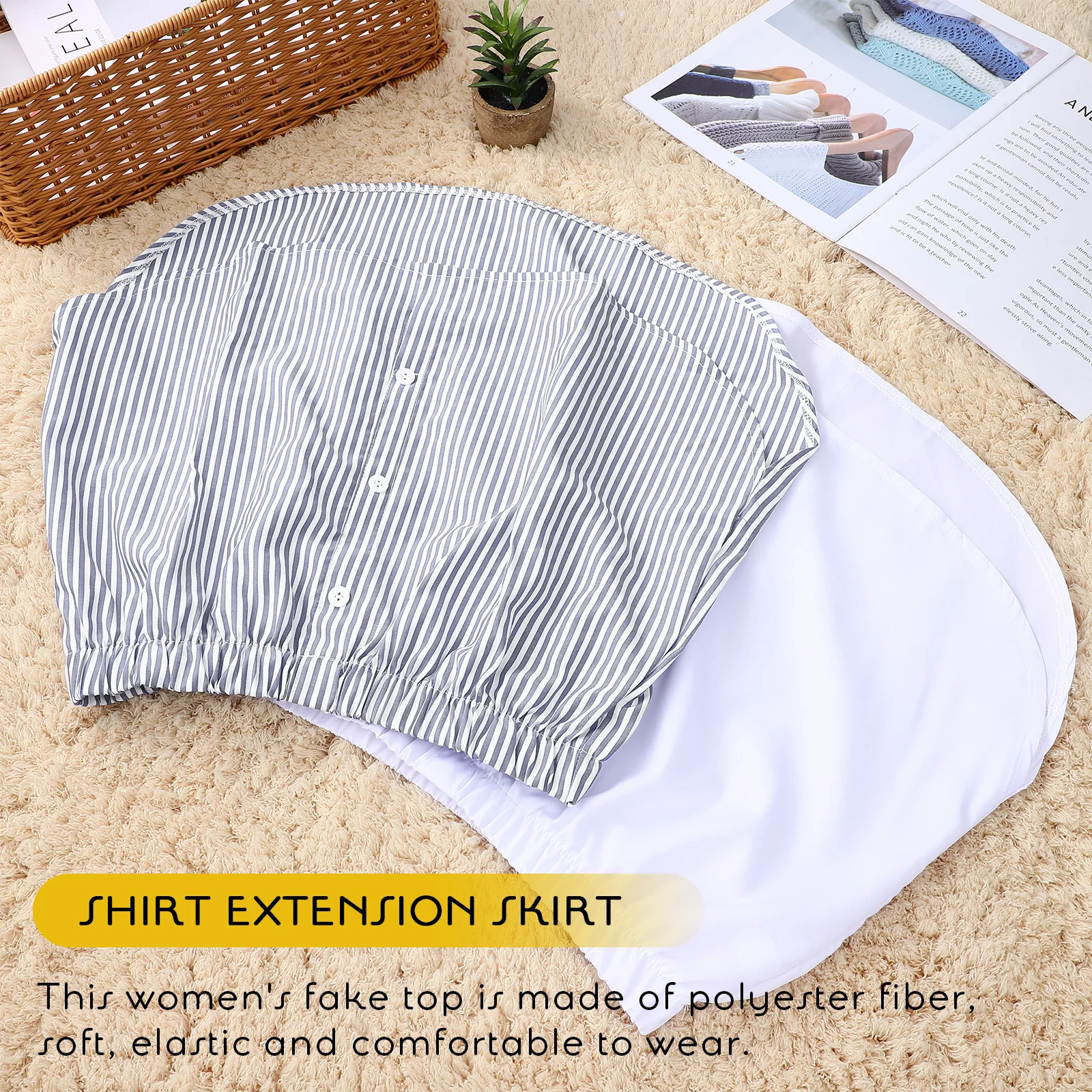 

2Pcs Extender Skirt with Buttons White Blue Stripes Layering Lower Sweep for Blouses Sweaters Casual Outfits