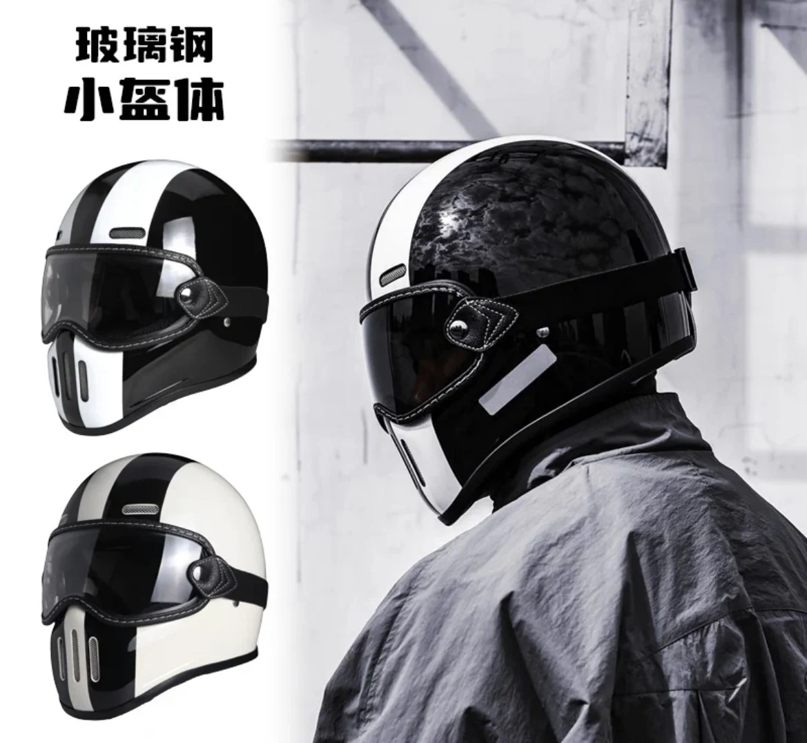 Retro Style High Quality Motorcycle TT&COCASCOS Full Face Helmet Cafe Racer Light Weight Shell Fiber Glass Helmet Open Face DOT