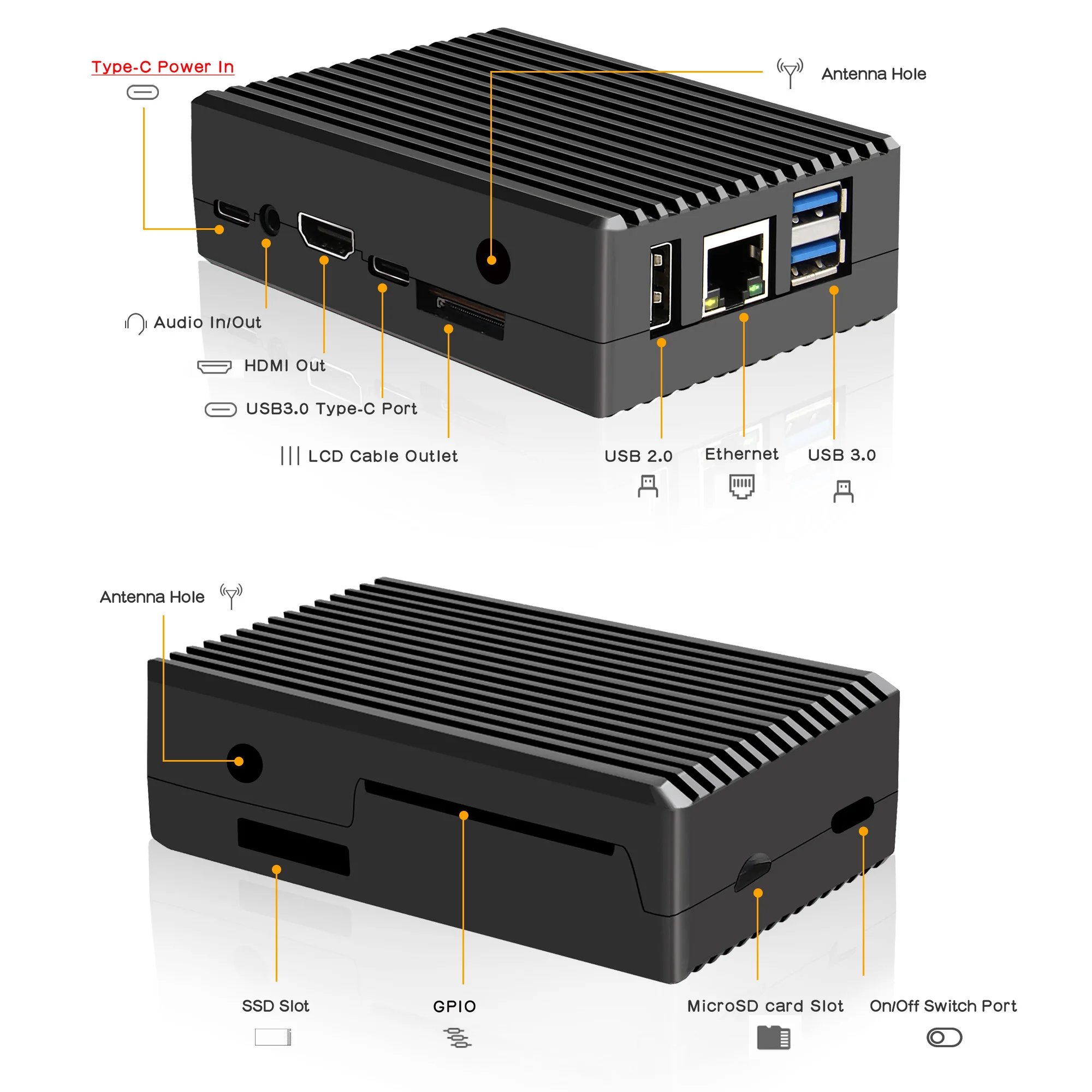 حافظة Geekworm Orange Pi 5/5B | علبة تبريد سلبي من الألومنيوم (N507)