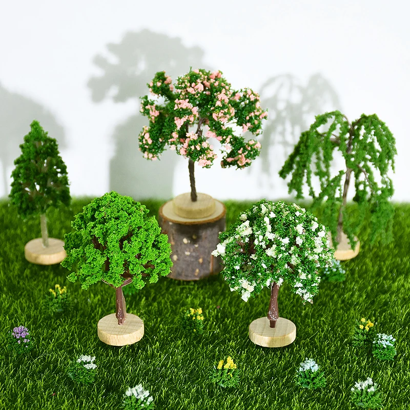 1pc Plastic Model Trees Artificial Miniature Tree Fake Plants Flowers DIY Micro Landscape Decor Train Railway Scenic Accessories