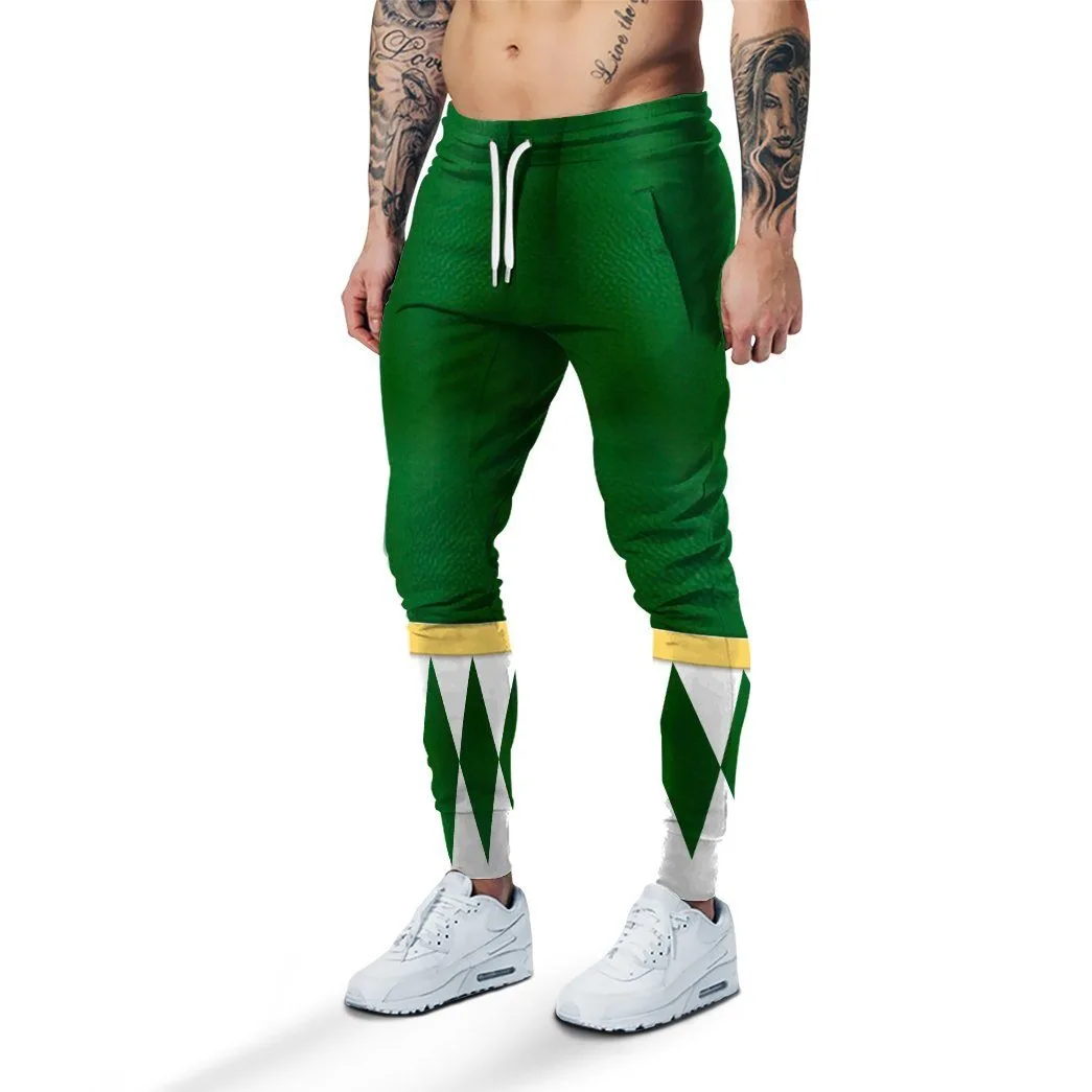 Men's Drawstring Joggers – Green & White Geometric Diamond Print – Retro Street-Style Sweatpants – Casual & Workout Wear