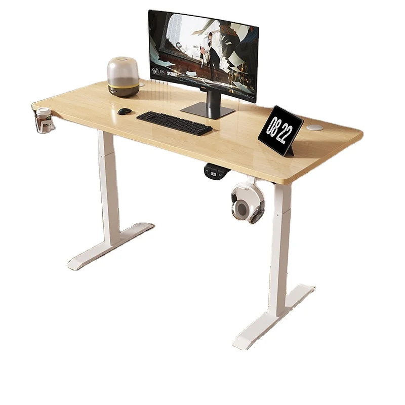 ue-  Panel Steel-frame PVC Surface Smart Office Electric Single-motor Lifting Ergonomic Height-adjustable Desk Cup-
